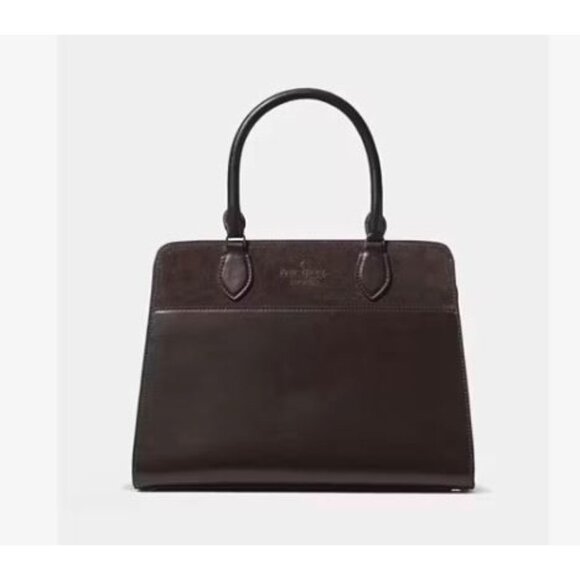 Kate Spade Womens Dark Brown Suede Madison Medium Satchel Handbag New - Picture 1 of 12